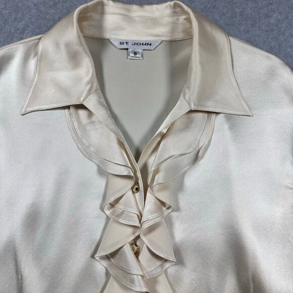 St. John Silk Ruffle Neck Blouse 8 - Picture 3 of 6